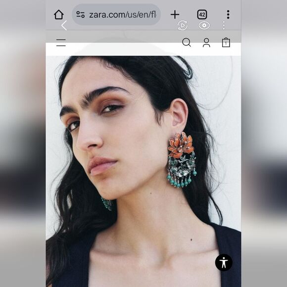 New ZARA Orange, Turquoise & Silver Floral Beaded Earrings With Bird Detail - Picture 2 of 10